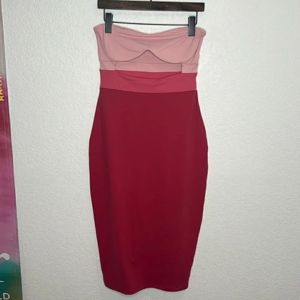 NWT Susana Monaco Colorblock Cutouts Tube Midi Dress Rosemary Large Revolve - Picture 2 of 13